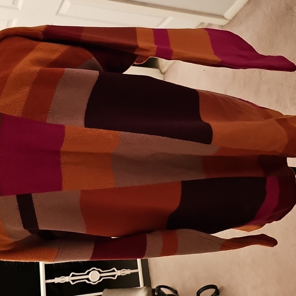 ORANGE MULTI COLOR BUTTON DOWN SWEATER - Picture 6 of 9